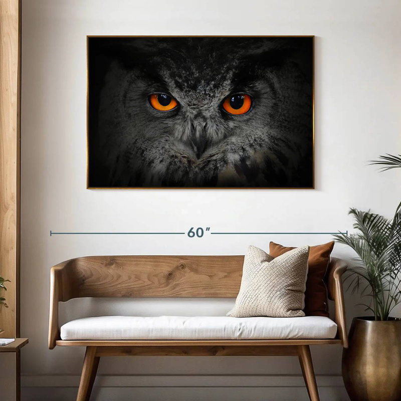 Hibou gris envoûtant, 46 po x 31 po, Cadre flottant doré