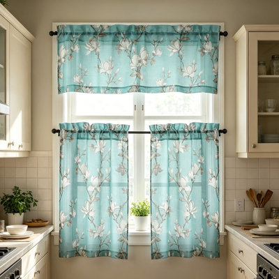 2D Printed Kitchen Curtain Short Panels Washable Decorative Window Curtains For Kitchen