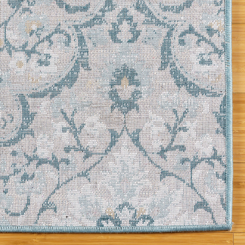 Mickelson Medallion Gray/Blue Scrolled Transitional Diamond Medallion Area Rug, Rectangle 6'6" x 9'6"