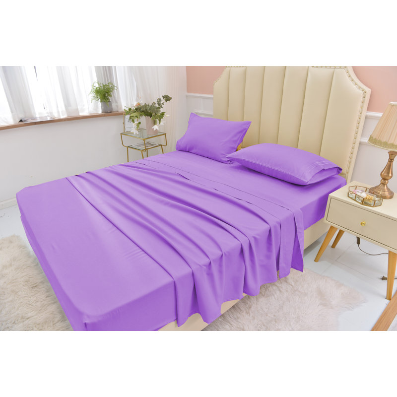  Ensemble de draps 1800 fils en rayonne de bambou, Lavande, Ensemble de draps pour lit double + drap-housse + 