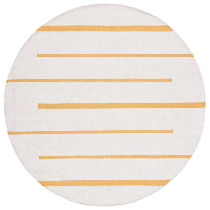 Estiven Hand-Woven Cotton Striped Flatweave Area Rug, Round 6'