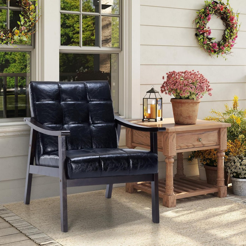 Ensemble de 2 fauteuils à dossier haut d'inspiration médiévale, revêtement en cuir de polyuréthane noir antique avec pieds en bois massif