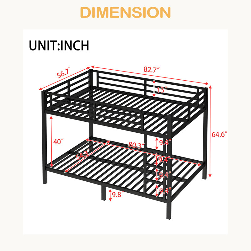 Metal Full XL Over Full XL Bunk Bed For Teens And Adults,Space-Saving/Noise Reduced/No Box Spring Needed