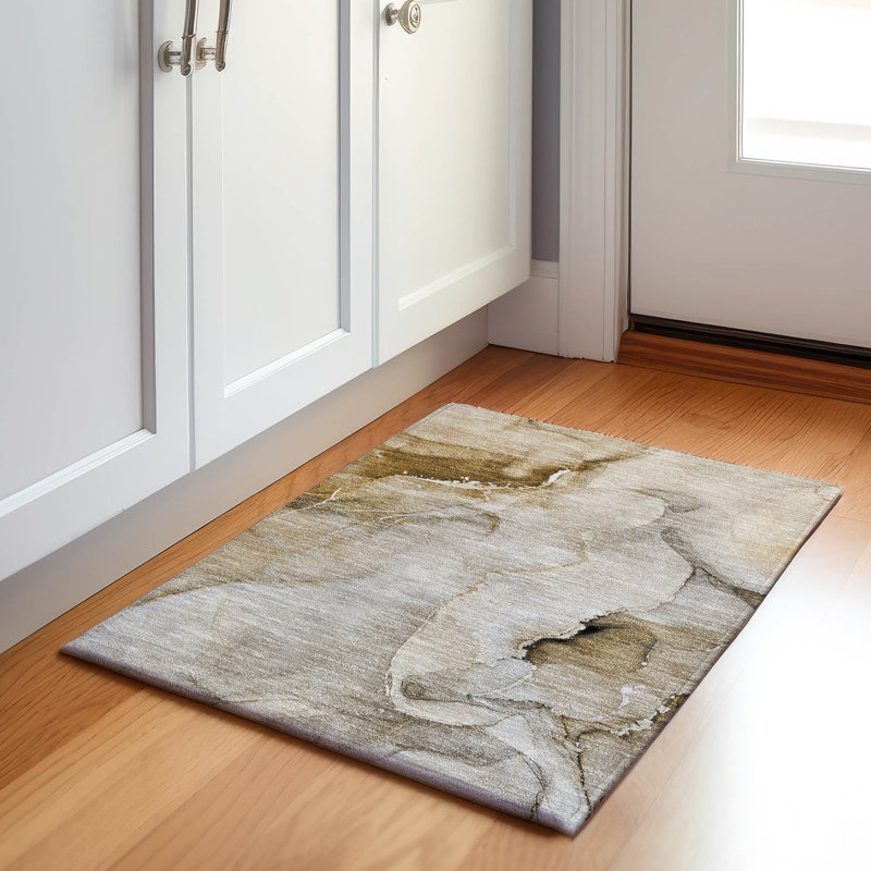 Tapis beige Cerrito AMF521 lavable à la machine de qualité supérieure, Rectangle 1 pi 8 po x 2 pi 6 po