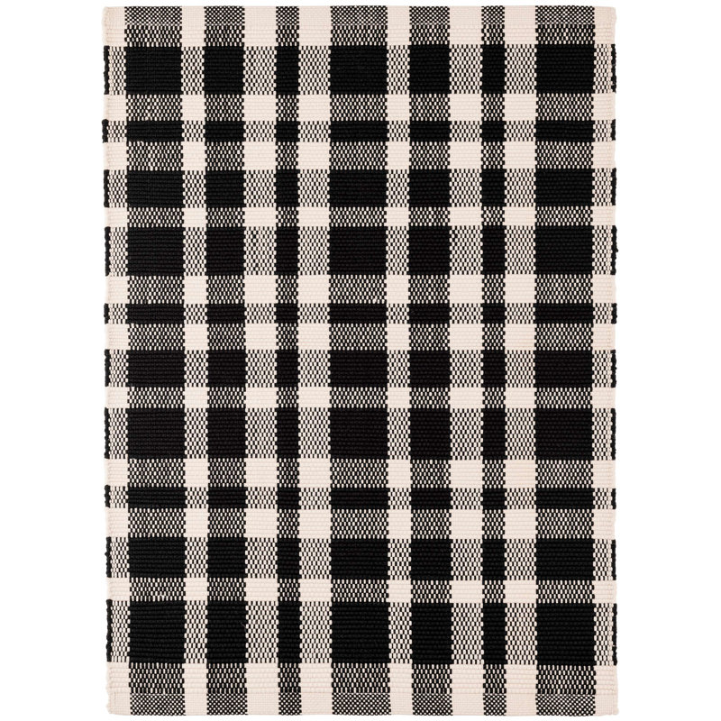 Tattersall Black Handwoven Indoor/Outdoor Rug, Rectangle 9'6" x 13'6"