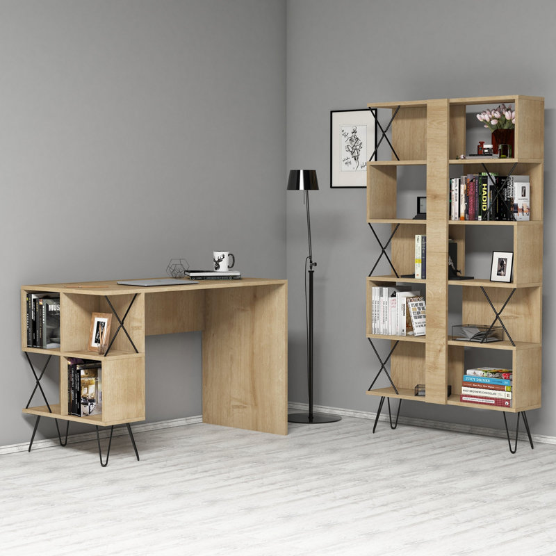 Jarrettsville 2 Piece Writing Desk Office Set, Oak
