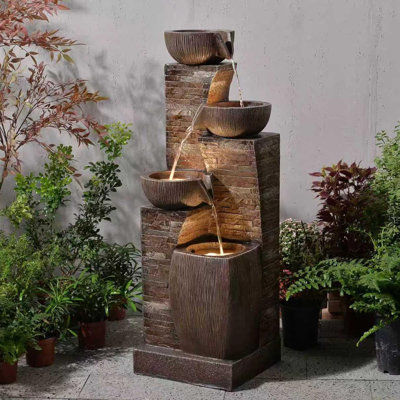 Kaisoku Water Fountain Outdoor Garden,38.2" Tall Modern Freestanding 4 Tiers Indoor Waterfall Fountain With Led Lights For Patio, Balconies, Lawns, Deck, Porch Backyard And Home