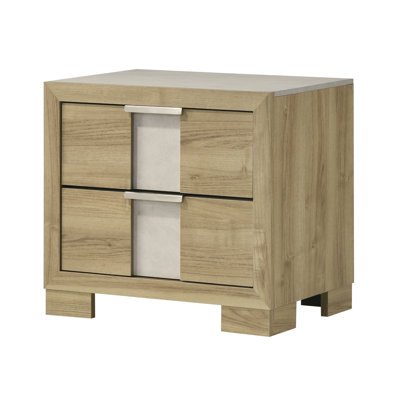 Table de chevet contemporaine à 2 tiroirs en bois de grève de finition contemporaine pour chambre à coucher, hauteur 21,63 po, attrait d'assemblage sans tracas, poignée en métal, largeur 16,24 po