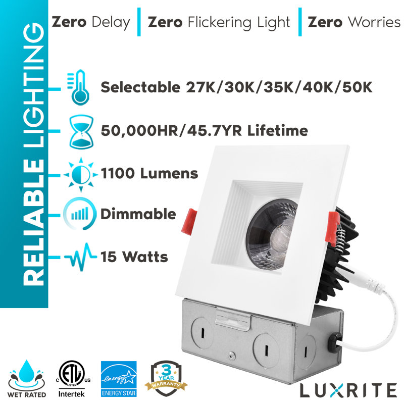  4 In. Selectable CCT New Construction LED Canless Recessed Lighting Kit
