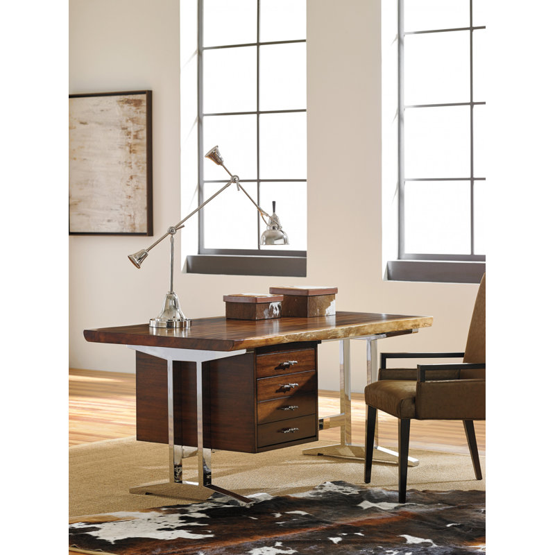 La Costa 68'' Transitional Brown Wood Home Office Desk with Drawers