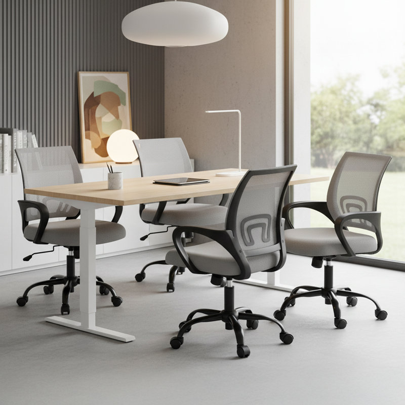 Ensemble de 2 chaises de bureau réglables avec rotation à 360 °, contrôle de la hauteur et de l'inclinaison, gris, Gris