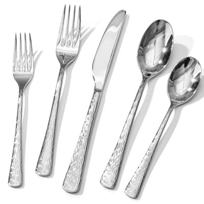 20 Piece Hammered Wavy Handle Stainless Steel Flatware Dishwasher Safe