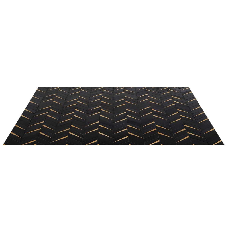 Vara Polished Marble And Brass Mosaic, Nero