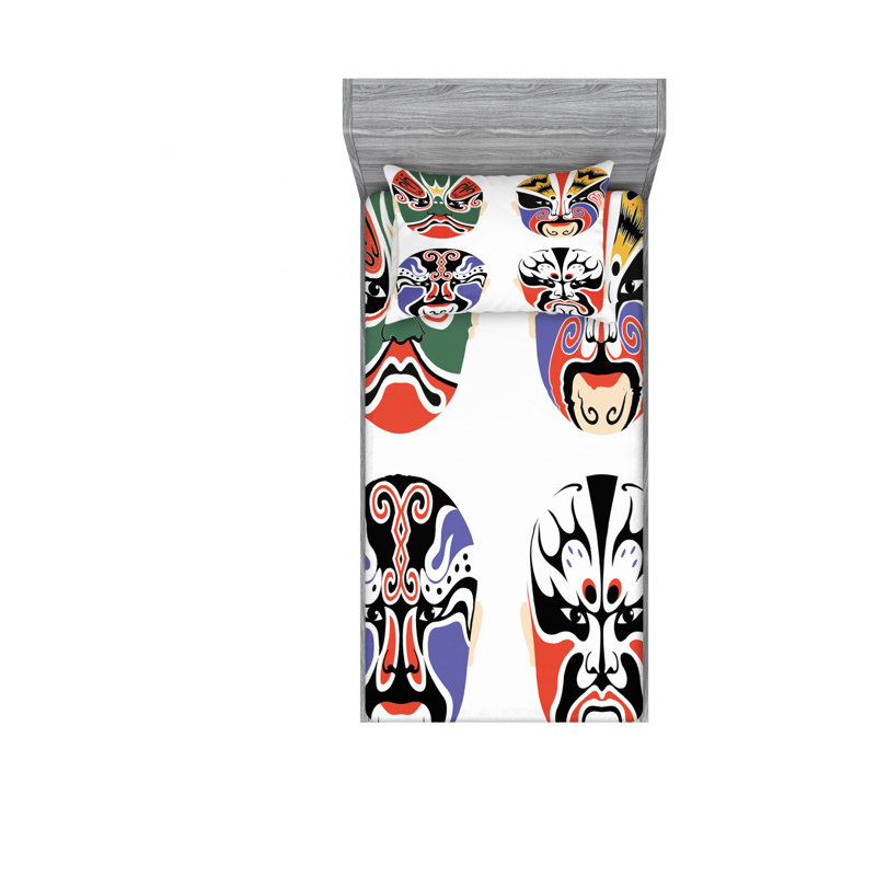 Ensemble de draps Masque d'opéra chinois, Ensemble de draps pour lit simple avec drap-housse