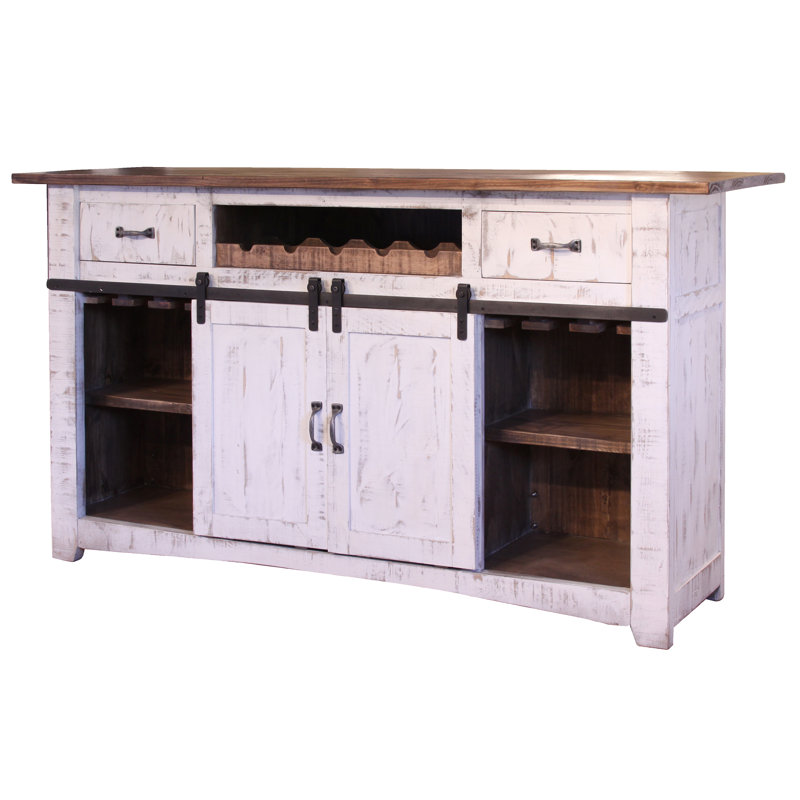 76 " L Pine Solid Wood Bar Cabinet, White