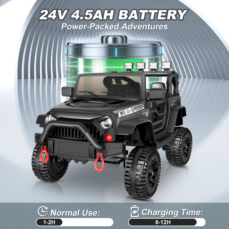 24 Volt Ride On Toys With Remote Control，Electric Ride on Truck Car for Kids ，Bluetooth Music, LED Lights，Spring Suspension，3 Speed