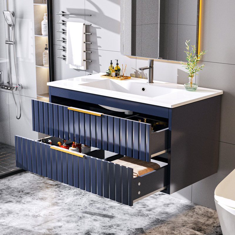 36" Floating Bathroom Vanity With Sink, Navy