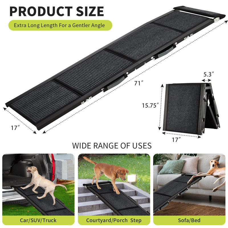 Rampe 71 po x 17 po robuste pour chien avec surface antidérapante