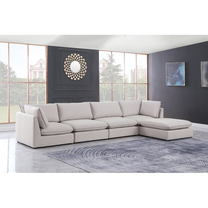 Canapé modulaire de 160 po Tupman, Tissu beige texturé en lin
