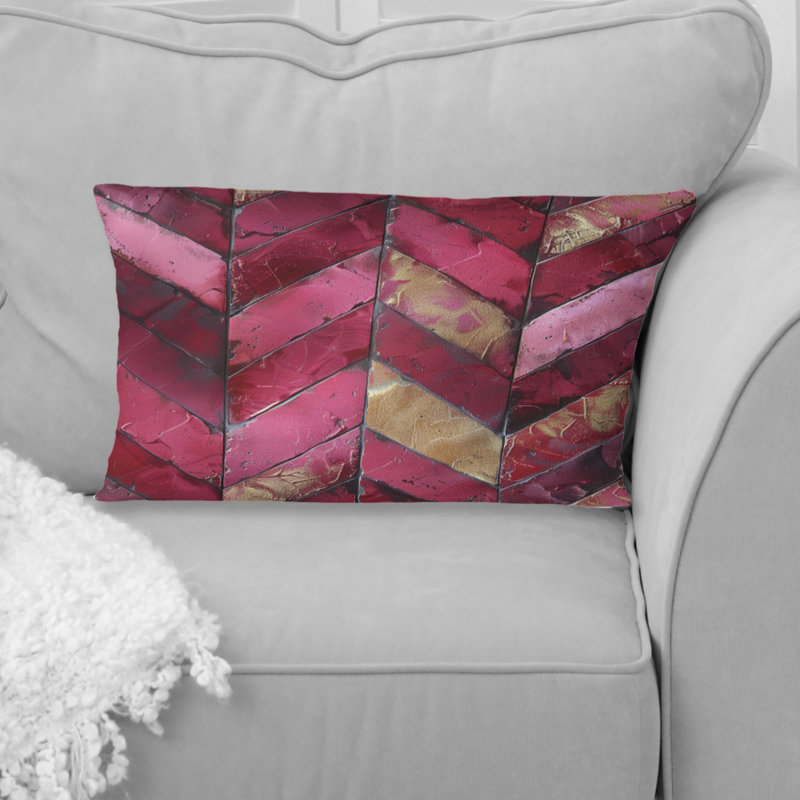 Coussin lombaire transitionnel rose doré à chevrons Glam Charm I