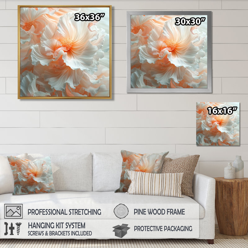 Abstrait fleur, crème, pétale symphonie II - art mural floral abstrait, H 36 po x l 36 po, Argent argent