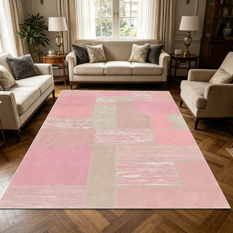 1PC Pink Geometric Patchwork Striped area rugs for Living Room, Soft, All seasons, Easy-maintain, Washable Indoor mat, Farmhouse suitable for dining room, bedroom, kitchen, entryway, home office, balcony, Home Decor, Outdoor Decor.