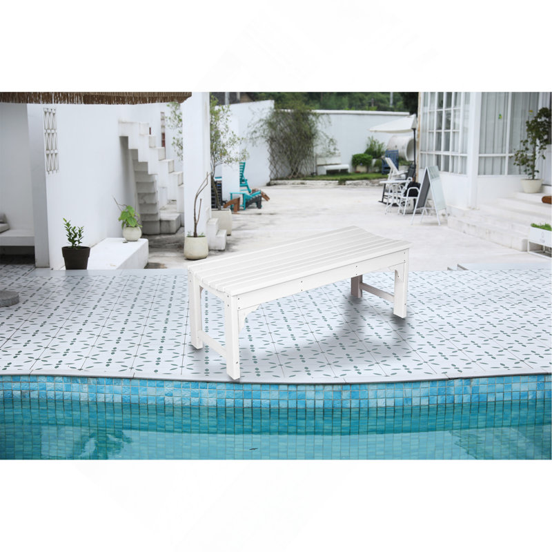 Banc Adirondack sans dossier avec texture en bois, siège en bois de poly pour patio, cour arrière, balcon, résistant aux intempéries avec protection contre les rayons UV