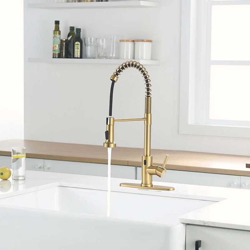 HOOSENG Pull Down Touchless Kitchen Faucet, Brushed Gold