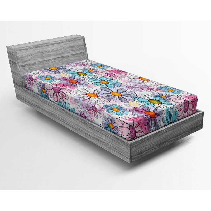 Microfiber Floral Fitted Sheet, Twin XL Fitted Sheet, White Floral