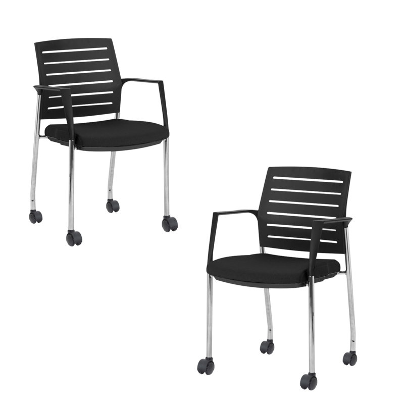 Chaise de salle d'attente empilable Naidus, Noir, noir, noir, noir, Roulettes