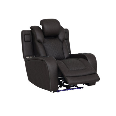 Wendell Dark Gray Microfiber Power Motion Recliner w/Storage, USB & LED