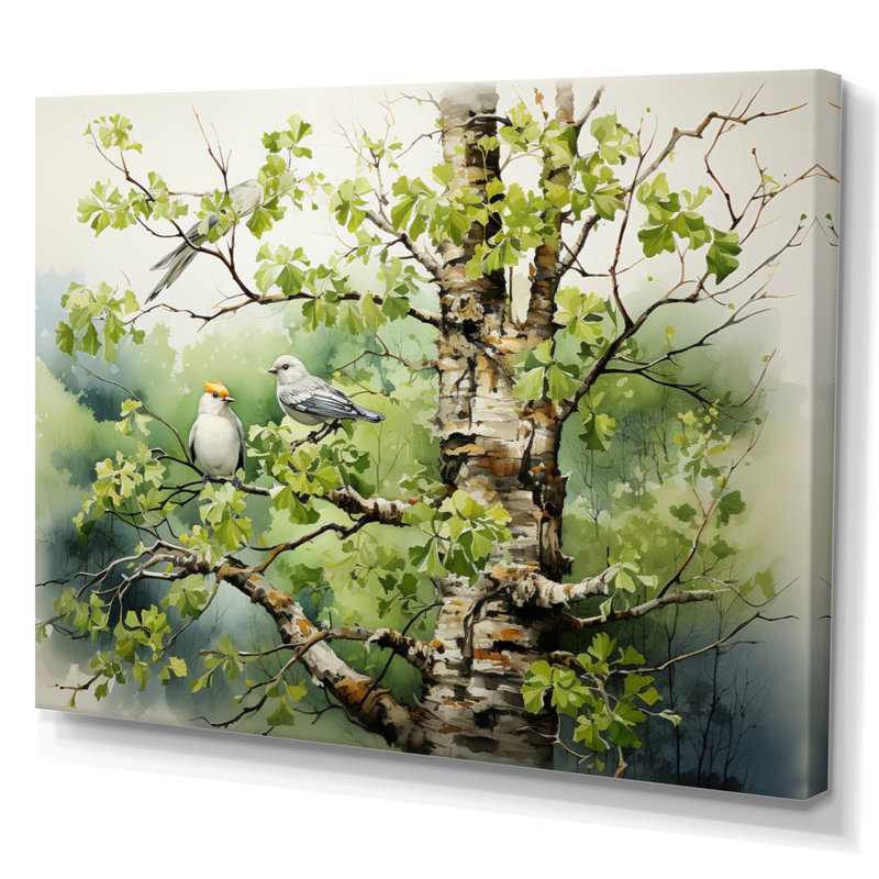 Green Tree Bird Sycamore Serenade - Floral Canvas Art Print148, H 34 po x l 44 po x P 1,5 po
