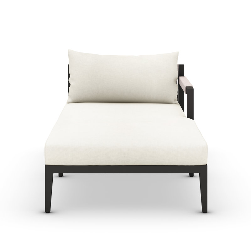 Sherwood Outdoor Teak Chaise Lounge, Polyester Blend Ivory, Bronze