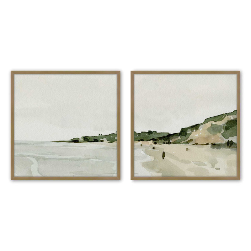 Douces vues côtières, ensemble de 2 impressions sur toile dans un cadre, Cadre doré brossé, H 17,5 po x l 33,5 po x P 1,25 po