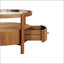 Table basse ronde à plateau en verre avec base en bois de noyer et tiroir caché pour le rangement de salon moderne