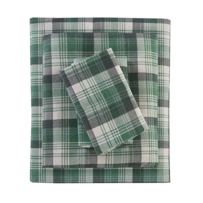 4 Pcs Full Sheet Plaid 100% Cotton Flannel Twin/Full Fitted Up To 12" Queen/King/ King 14" Depth With 1 Flat 2 Pillowcases Elastic Better Fit Machine Washable - No Harmful Stuff , Plaid, Flannel,