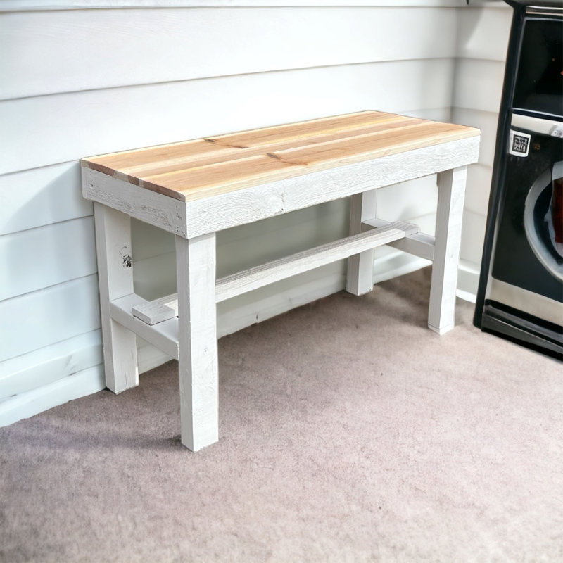 Banc de maison de campagne de style campagnard Janney, H 19,5 po x l 35 po x P 12,5 po, Naturel / Blanc