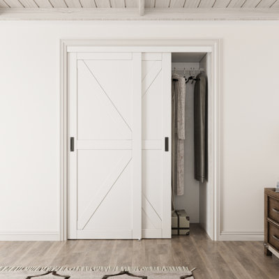 No assembled Request 80-Inch Space-Saving K Shape Sliding Closet Door - Wood Grain Door Panel, Includes Complete Hardware Set