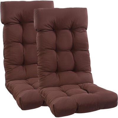 High Back Rocking Chair Cushion Set Of 2, Waterproof And Anti Slip Tufted Rocking Chair Pad With Ties, Rocker Seat Cushions For Indoor, Porch, Outdoor Patio, Brown