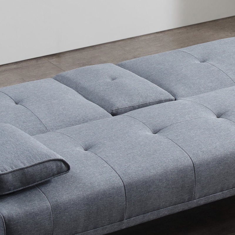 182*83*79cm, Sofa Bed with Cup Holder, Grey Linen Blend
