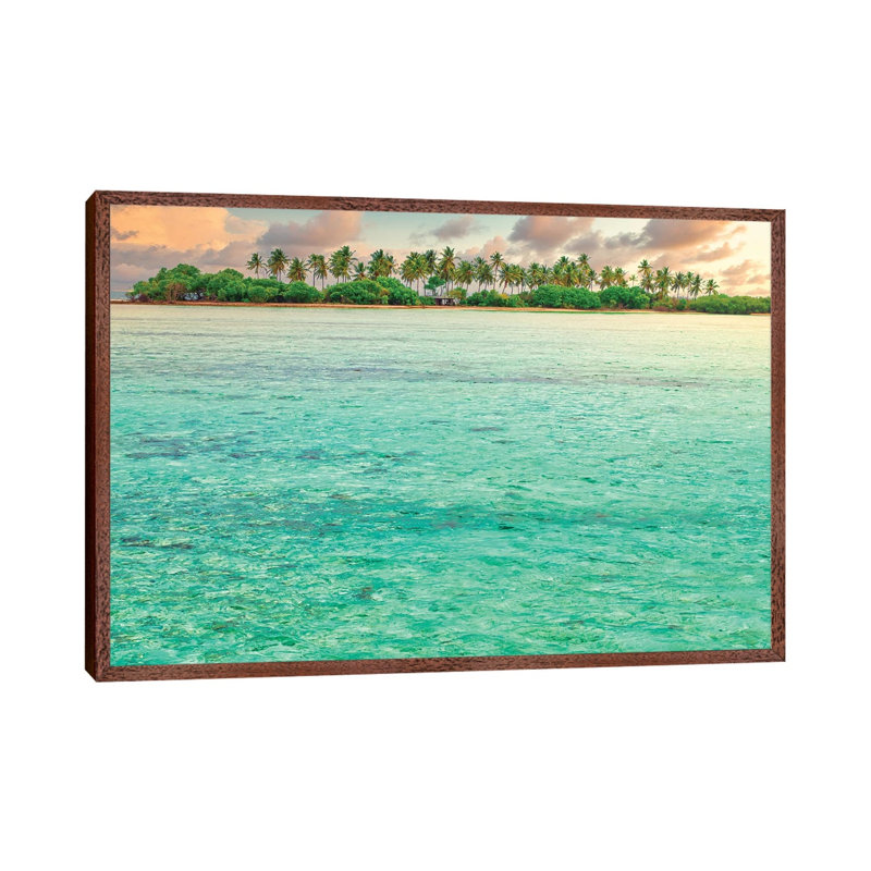 Paradise Sunset 1 Piece Wall Art on Canvas, 45.72cm H x 66.04cm W x 3.81cm D, Classic Brown Wood Floater Framed
