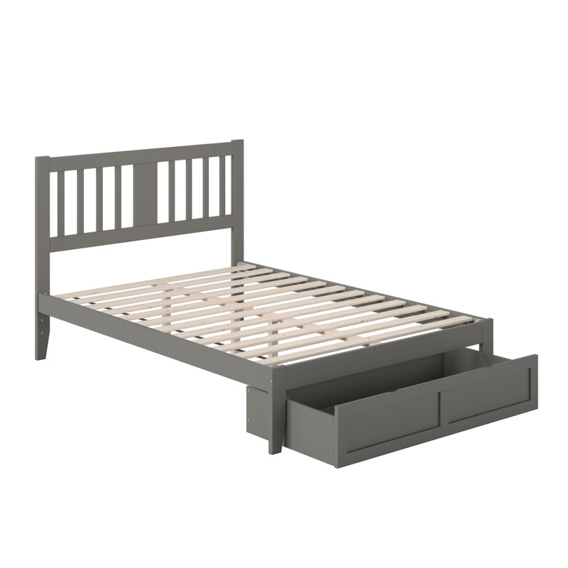 Lit plateforme avec rangement en bois massif Zosia, Noyer, Double