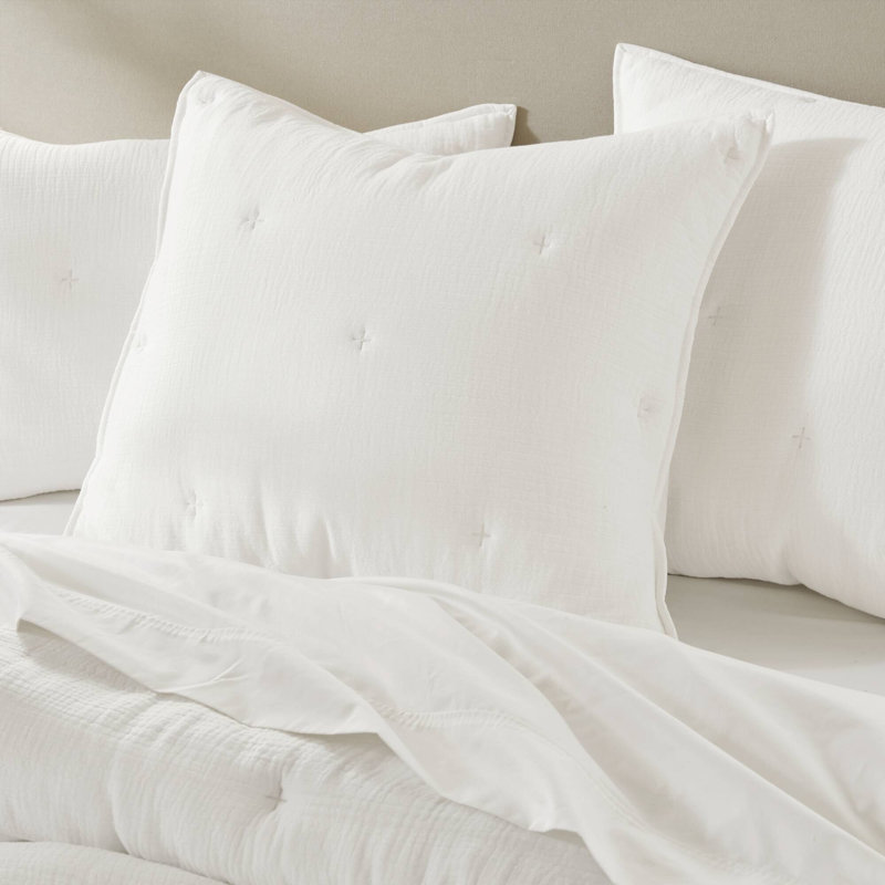 Breeze Cotton Gauze Embroidered Euro Sham, White