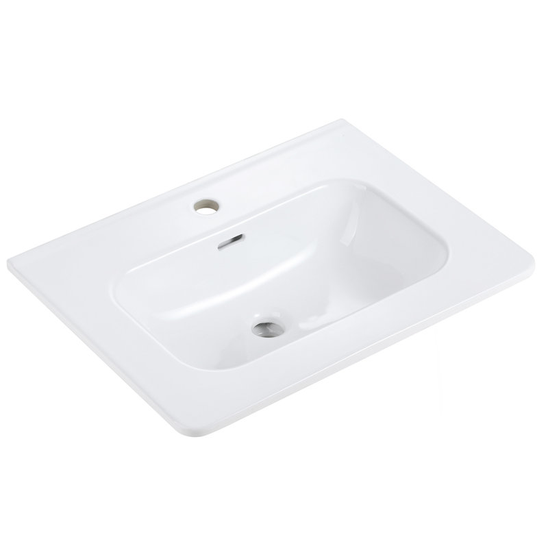 Integrated Glossy White Ceramic Basin, Drain And Faucet Not Included, 24"