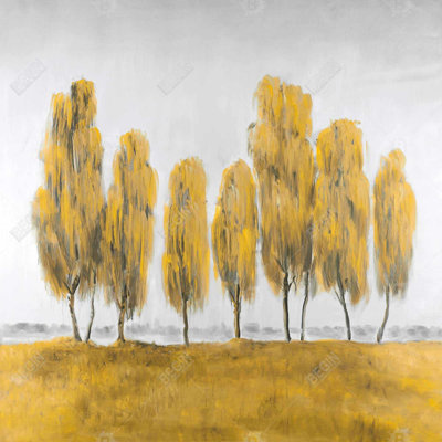 Seven abstract yellow trees - 20"x20" Throw pillow - Poly twill - Print on demand