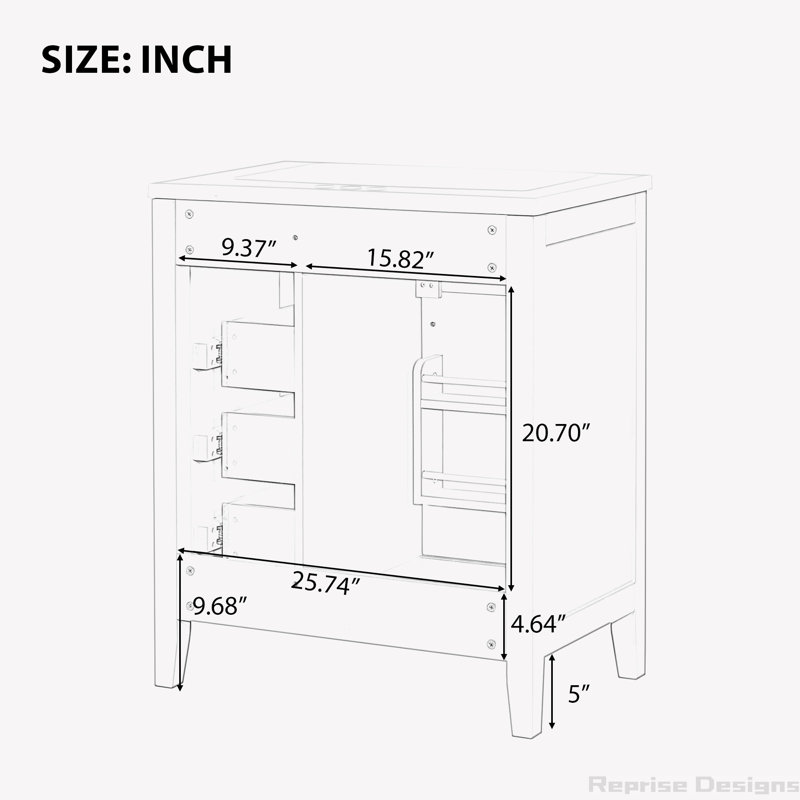 Base de meuble-lavabo simple 29,52 po seulement, Blanc, Noir