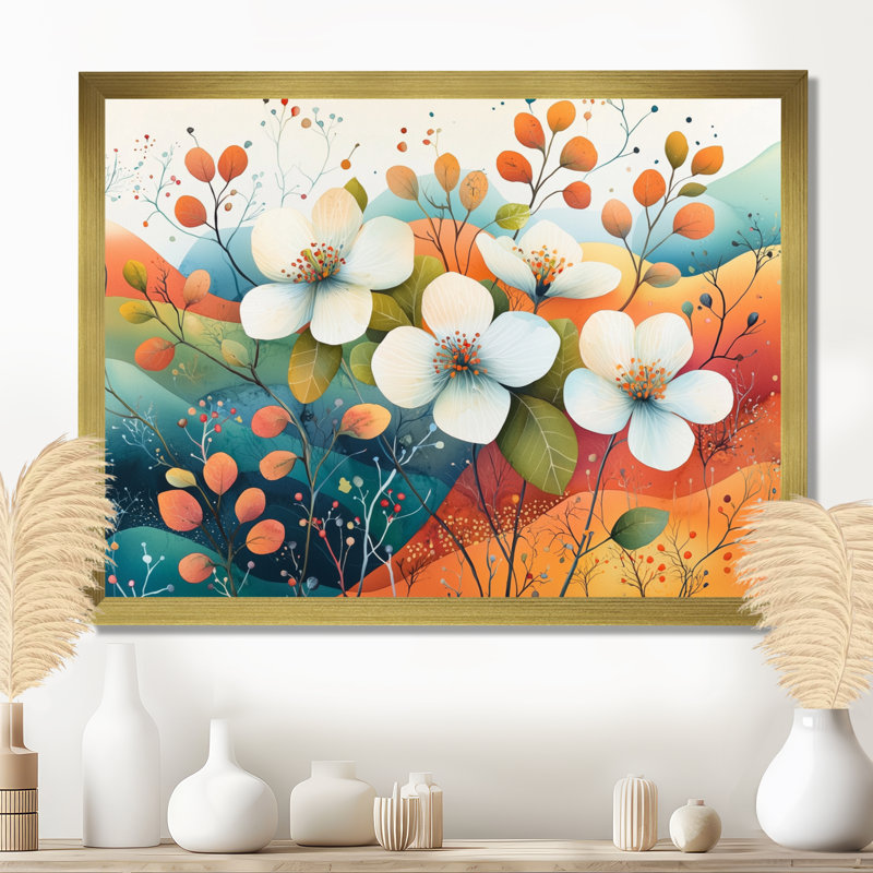 Désert, fleur de pommier, art mural, Cadre simple, H 12 po x l 20 po, Doré