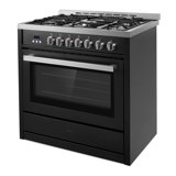 Cosmo 36 In. Nebula Collection 3.8 Cu. Ft. Gas Range, 5 Burners, Rapid Convection Oven, Cast Iron Grates In Matte Black
