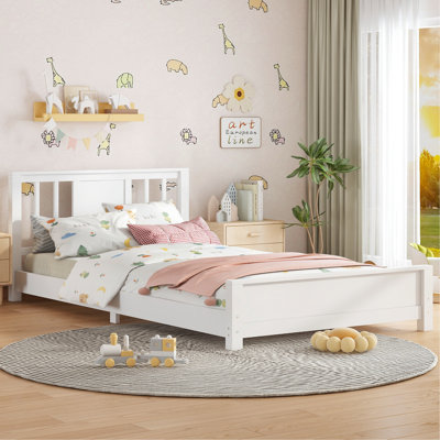 Base de lit plateforme avec tête de lit, base de lit en bois, lit de plancher avec lattes de soutien