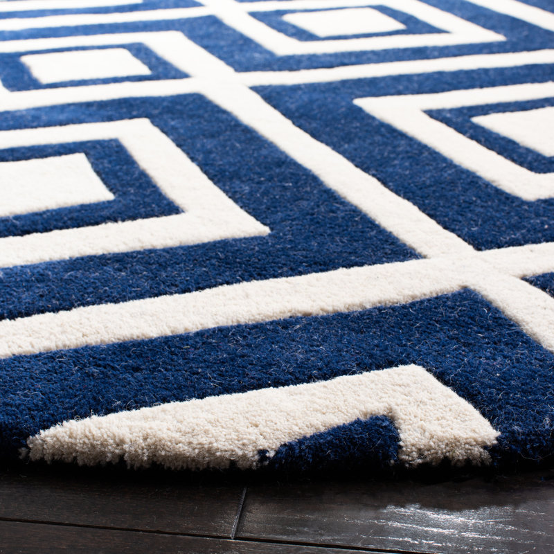 Deedie Hand Tufted Wool Geometric Rug, Round 7'